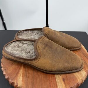 TRASK PRESTON BROWN ITALIAN SUEDE SHEARLING SLIPPER SIZE 11.5-12